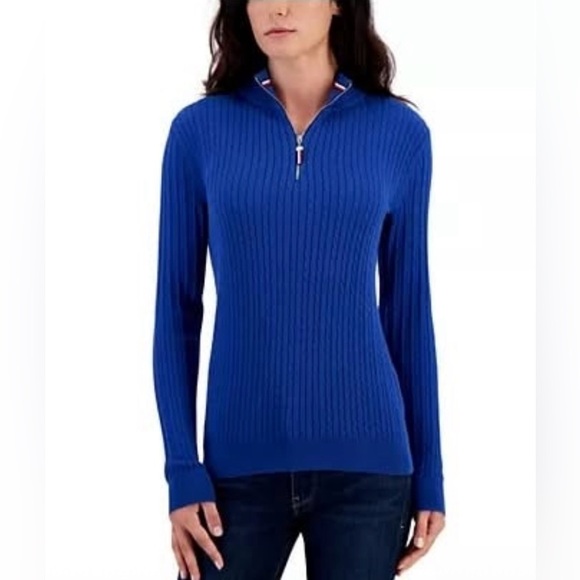 Tommy Hilfiger Wonen’s Polo Cowlneck Knit Royal Blue Zip-Up Sweater
100% Cotton - Picture 5 of 6